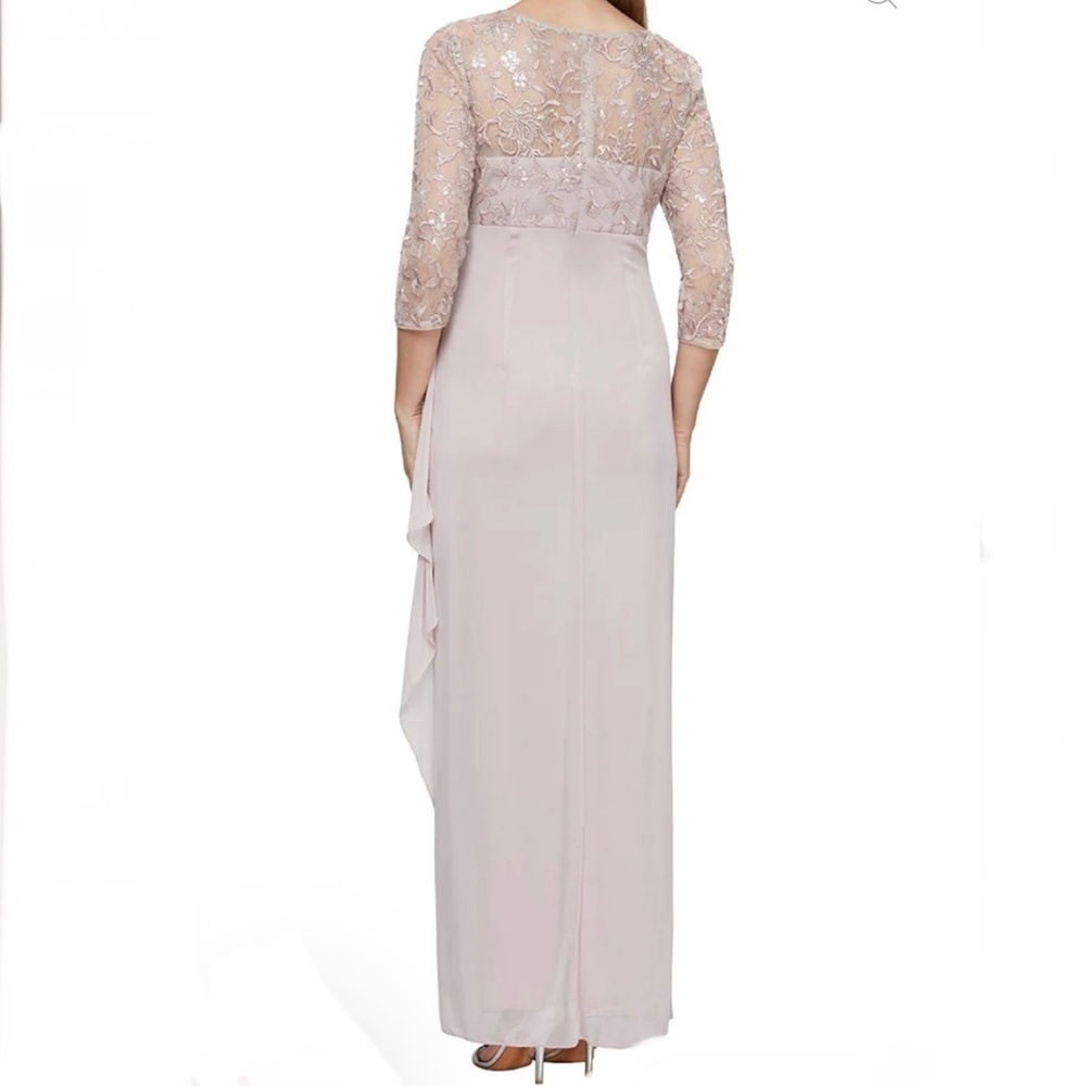 Alex Evenings Long V Neck Empire Waist Cascade Ruffle Faded Rose Size 4 - Picture 2 of 11